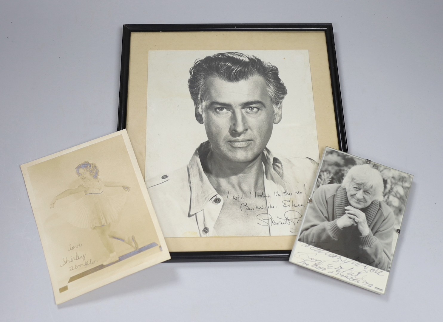 Stage and screen Ephemera - Two signed photographs - Stewart Granger and Jon Pertwee and a Shirley Temple photo with facsimile signature